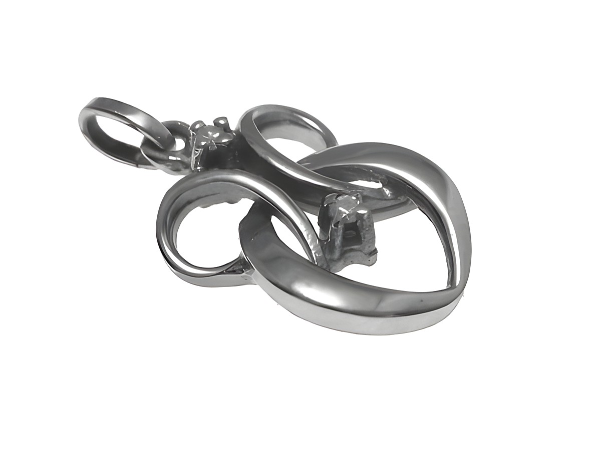 Gold Anhänger aus Weißgold mit einem Diamanten von 0,02 ct, designed von Juwelier Harnisch, präsentiert ein elegantes und modernes Design mit geschwungenen Linien.