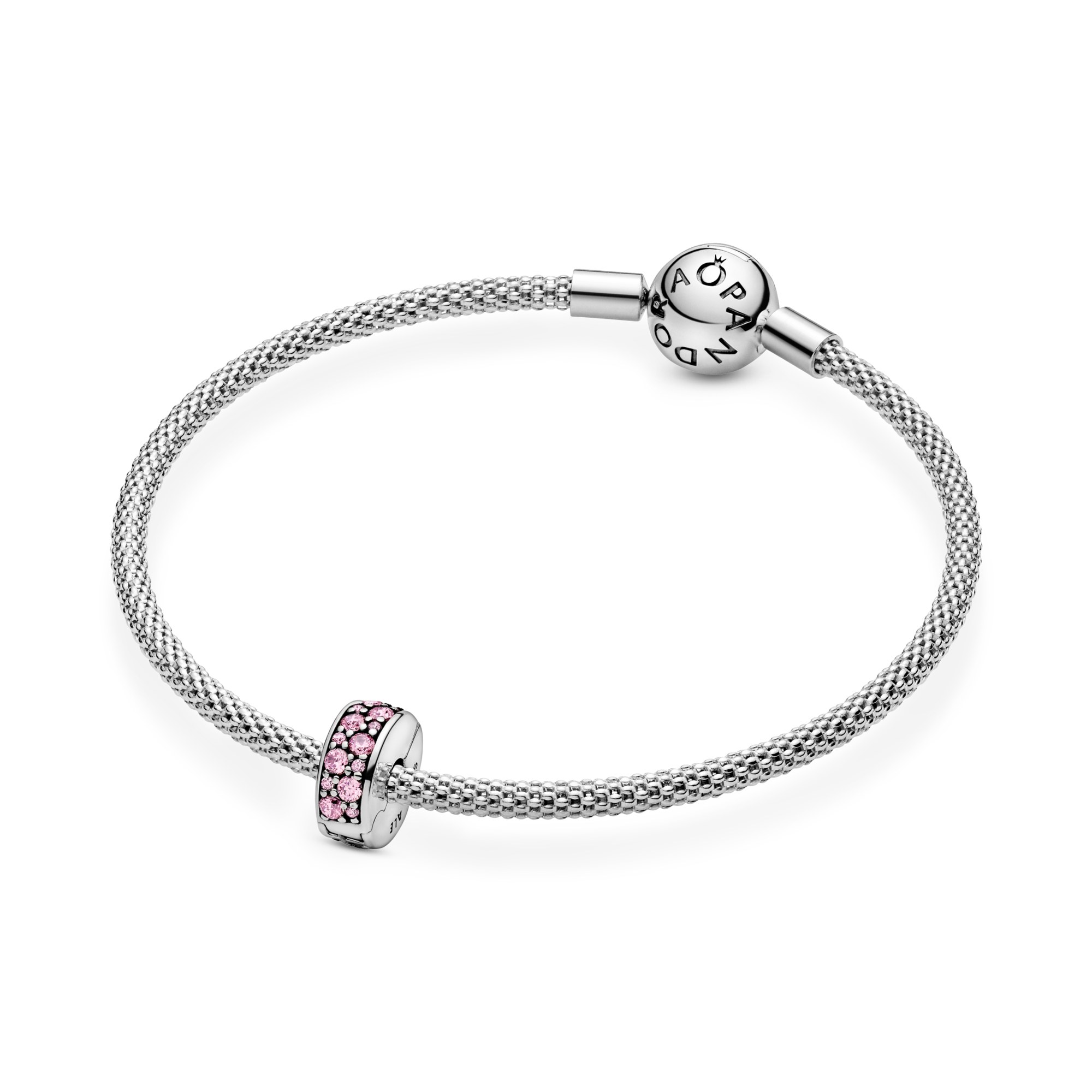 PANDORA Rosafarbener Pavé-Glanz - Silber - CLIP Stopper mit Silikonkern – Ansicht 5