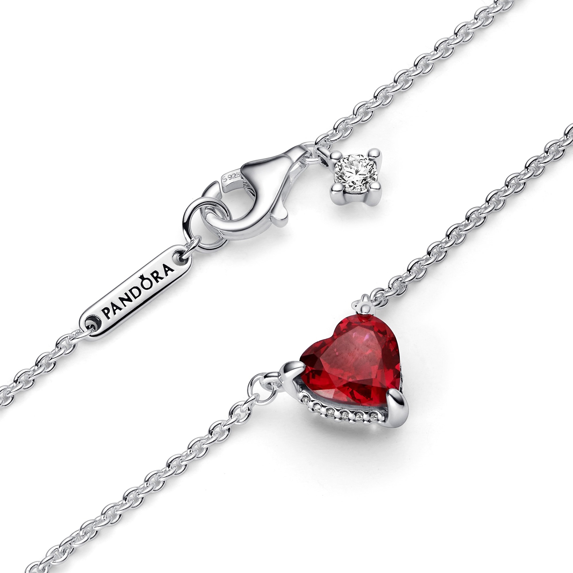 Pandora Kette mit Anhänger - rotes Herz der Liebe - Silber - Kristall Rot - 45 cm Ansicht 3 – Ansicht 3