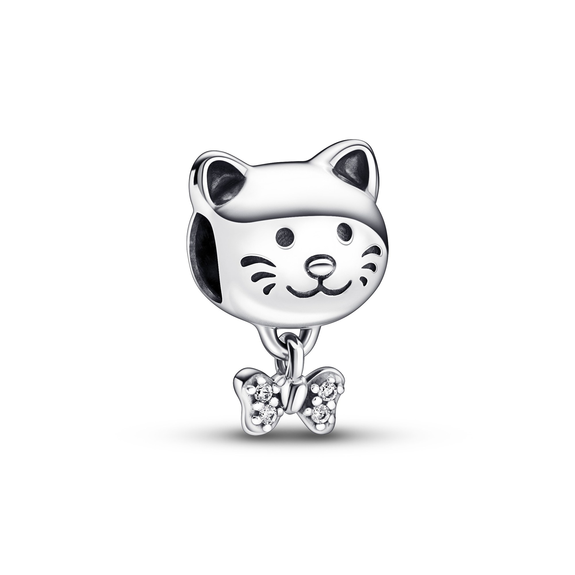 Pandora Katze & Schleife Charm - Sterling Silber + Zirkonia - Klar