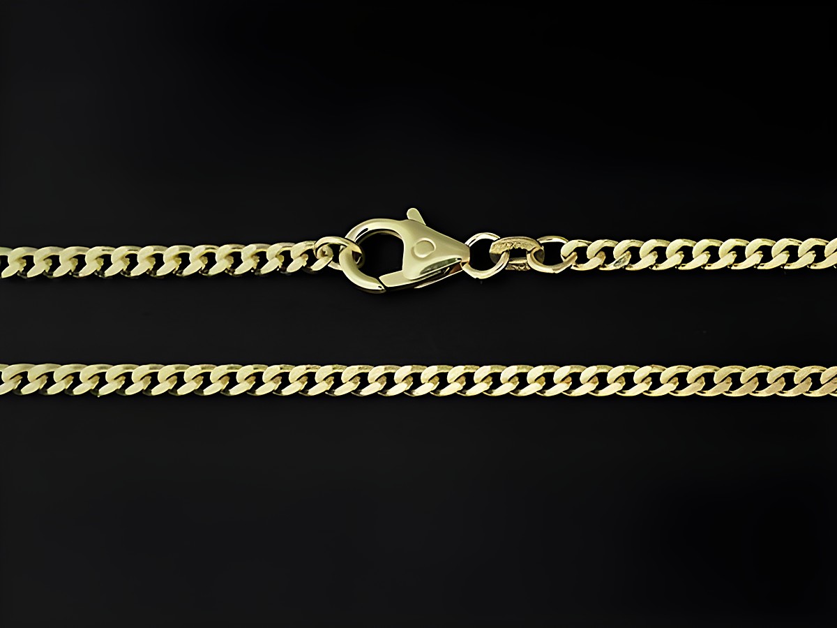 Goldkette 750 Panzerkette, 60 cm lang, Drahtstärke 8, hergestellt von Juwelier Harnisch, ideal für modische Akzente, über 55 cm auch für individuelle Anpassungen geeignet.