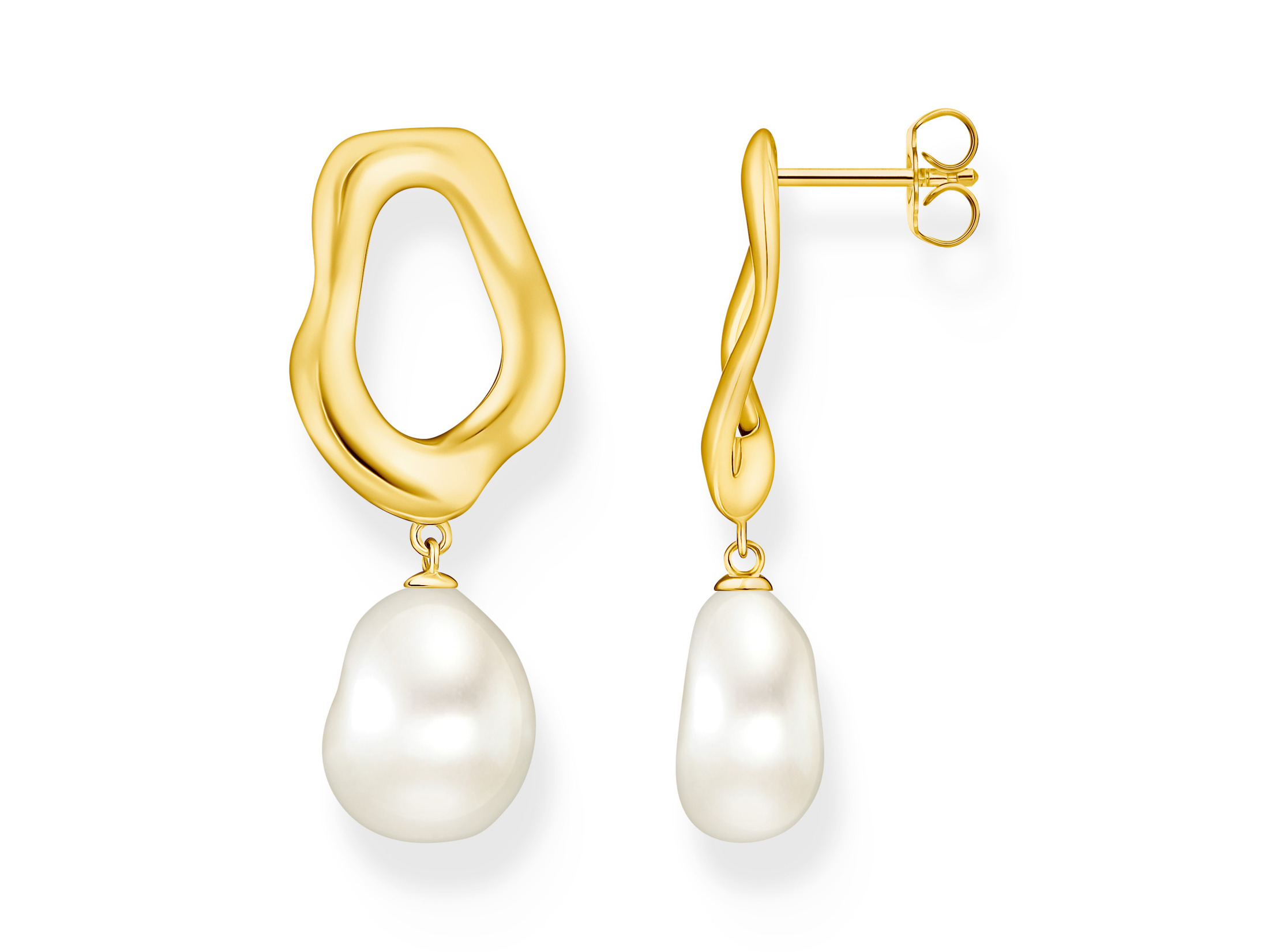 Ohrhänger von Thomas Sabo mit Zuchtperle in Silber vergoldet im Bold Elegance Design, modern und elegant mit geschwungener Form und glänzender Oberfläche.