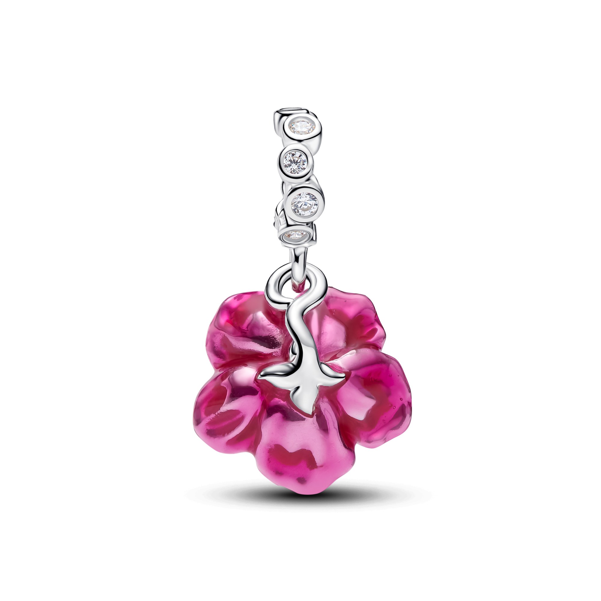 Pandora Hibiskus Charm-Anhänger Silber - Zirkonia + Pink Emaille – Ansicht 2