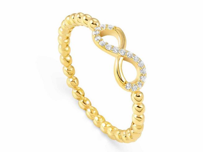 Ring von Nomination LoveCloud in Sterling Silber mit Goldauflage, fein gearbeitete unendliche Schleife mit funkelnden Zirkonia, Größe 13, elegantes Design als Schmuckstück für jeden Anlass.