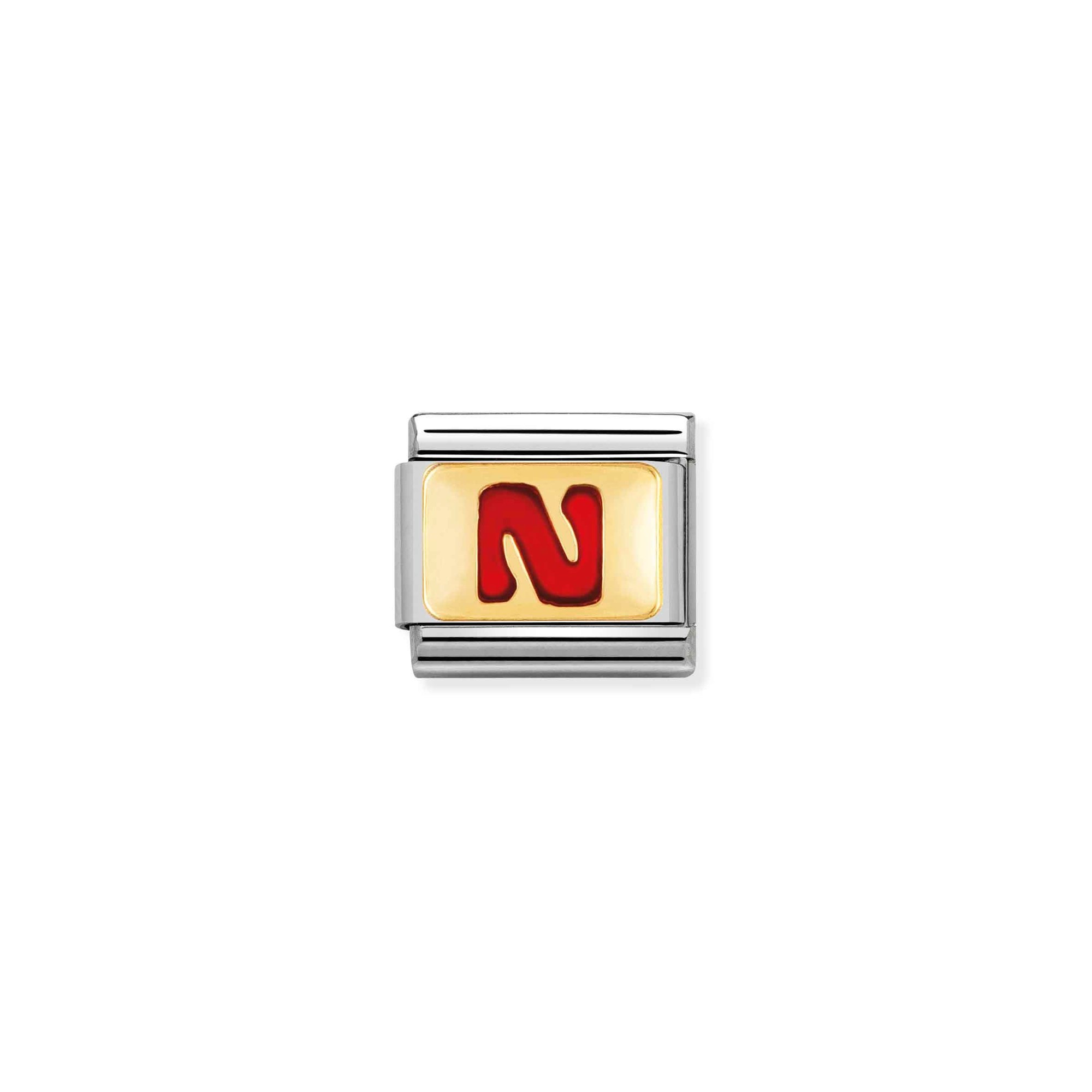 Nomination Composable Classic Charm Buchstabe N rot - Edelstahl, Gold 750 Gelbgold, Emaille