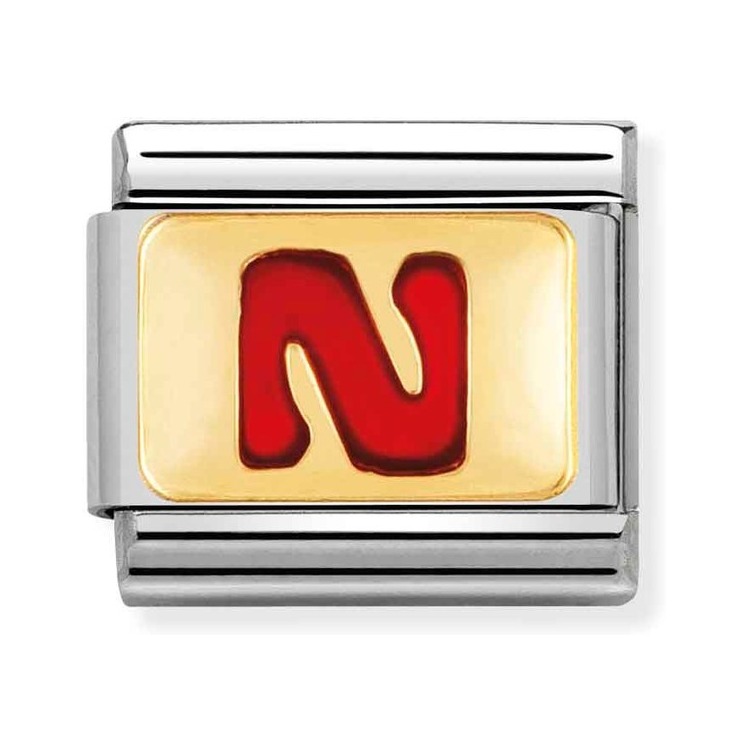 Nomination Composable Classic Charm Buchstabe N rot - Edelstahl, Gold 750 Gelbgold, Emaille
