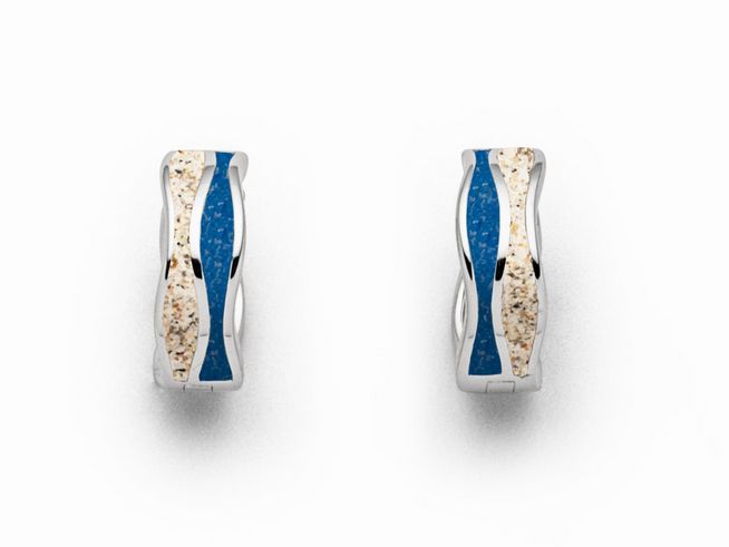 DUR Ohrring Welle - O5337 aus Sterling Silber mit blauem und sandfarbenem Design, geschwungene Form und glänzende Oberfläche, ideal für elegante Looks.