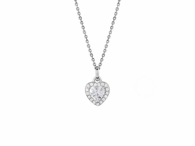 Xenox Sterling Silber Kette XS3420K - 40-45 cm - LOVE STORY - Ankerkette mit einem herzförmigen Anhänger, besetzt mit funkelnden Steinen, elegantes Schmuckstück für besondere Anlässe.