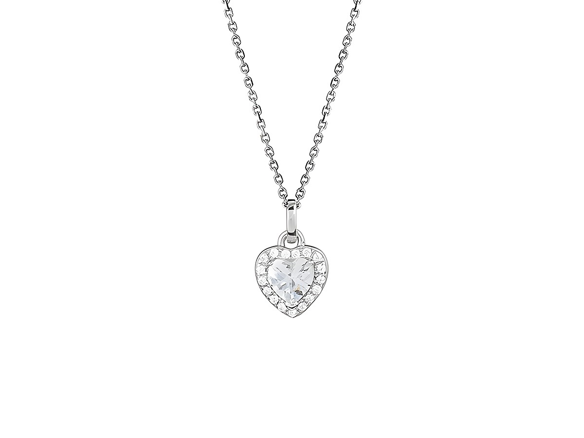 Xenox Sterling Silber Kette XS3420K - 40-45 cm - LOVE STORY - Ankerkette mit einem herzförmigen Anhänger, besetzt mit funkelnden Steinen, elegantes Schmuckstück für besondere Anlässe.