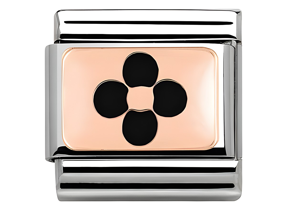 Edelstahl Classic Platte von Nomination in Roségold mit schwarzer Blume, dekorative Emaille, elegantes Design für Armbänder, ideal für individuelle Styles.