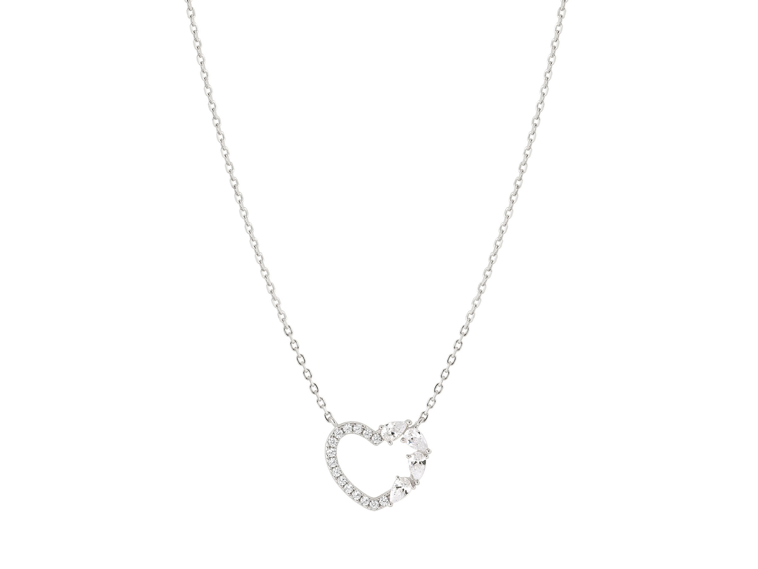 Halskette von Nomination aus Sterling Silber mit einem Herzanhänger, verziert mit Zirkonia in Weiß, Länge 44 cm, elegant und verspielt, ideal für besondere Anlässe.