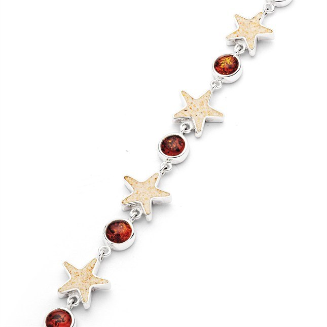 DUR Armband Sandseestern - Sterling Silber rhodiniert - Bernstein + Strandsand - 16,5 - 20 cm – Ansicht 3