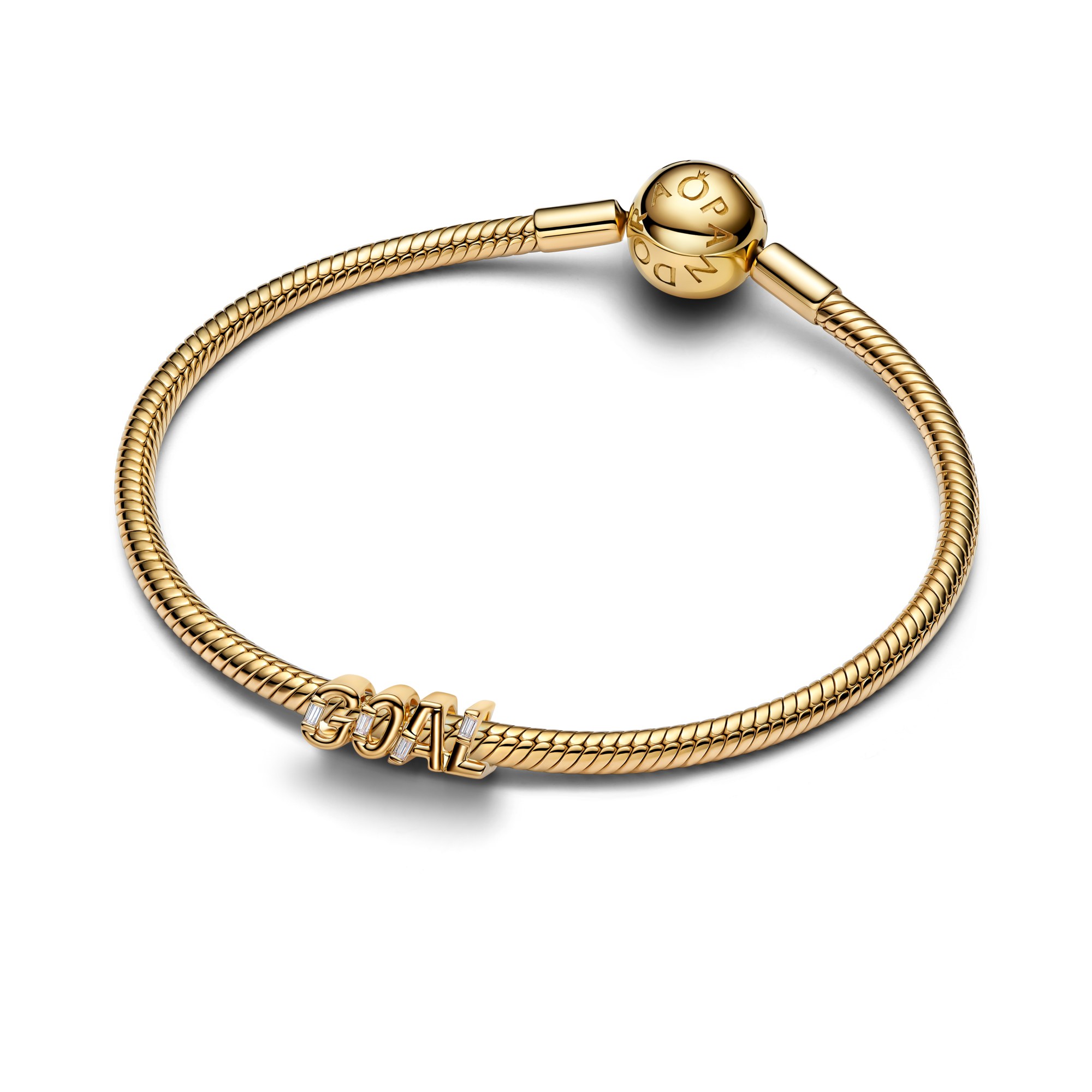 Pandora Goal-Schriftzug-Charm Zirkonia - Gelbgold Vergoldung – Ansicht 2
