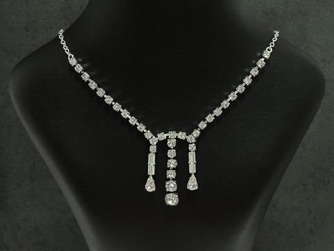 Strass Collier Kette funkelnd in Weiß, 38-45 cm, von Juwelier Harnisch aus Sterling Silber, silberfarben mit eleganten, glitzernden Elementen, ideal für besondere Anlässe.