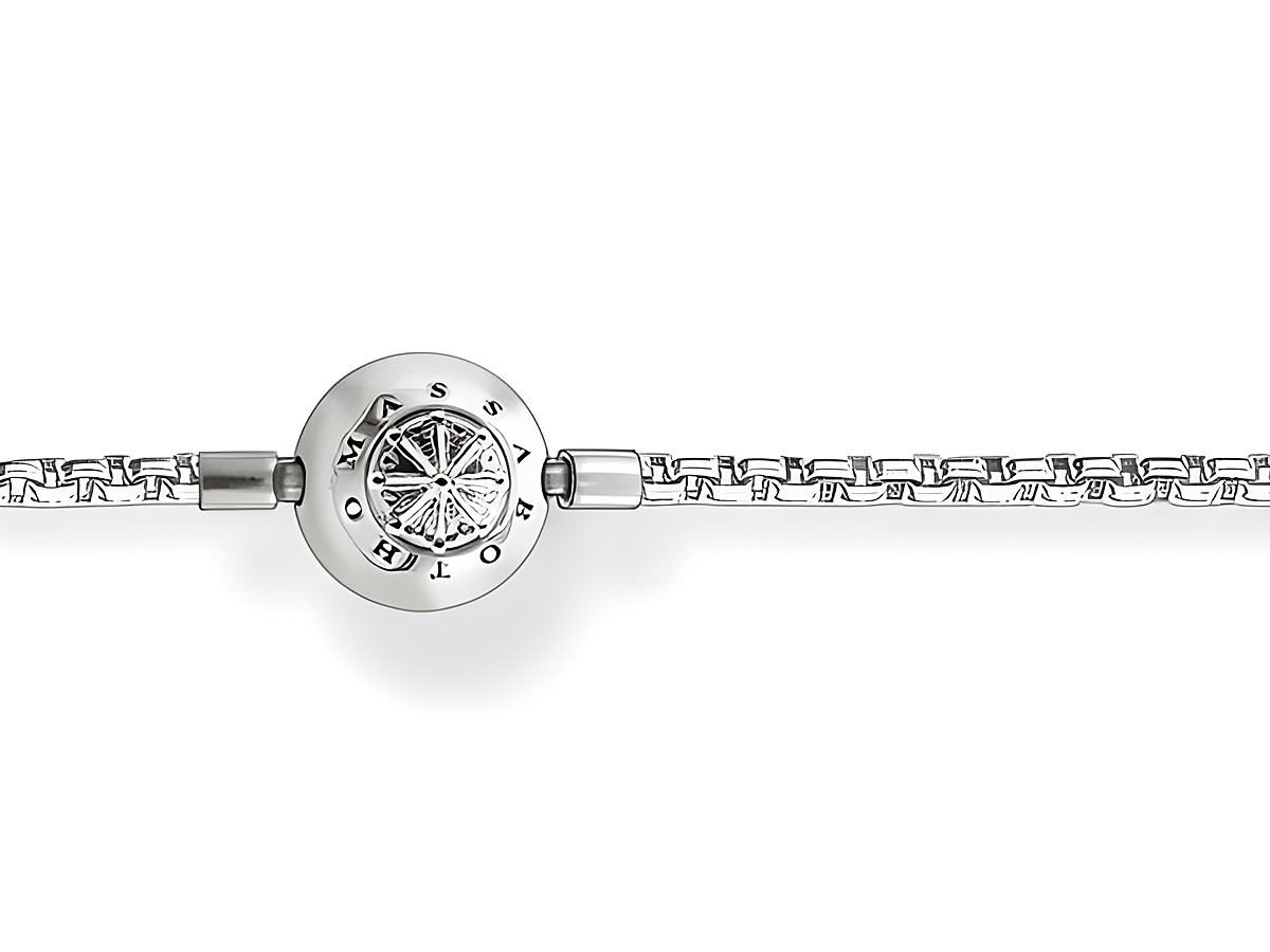 Silberne Kette von Thomas Sabo Karma Beads mit einem geschmackvollen Anhänger in Form eines Kompasses, 50 cm lang, elegant und zeitlos im Design.