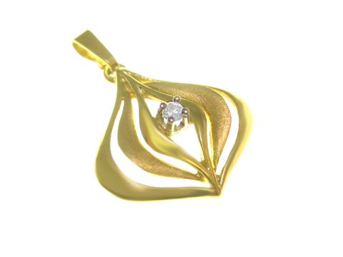 Gold Anhänger aus Gold 585 mit Brillant 0,02 ct in Bicolor, gefertigt von Juwelier Harnisch, elegantes Design mit floralen Elementen und funkelndem Diamanten.