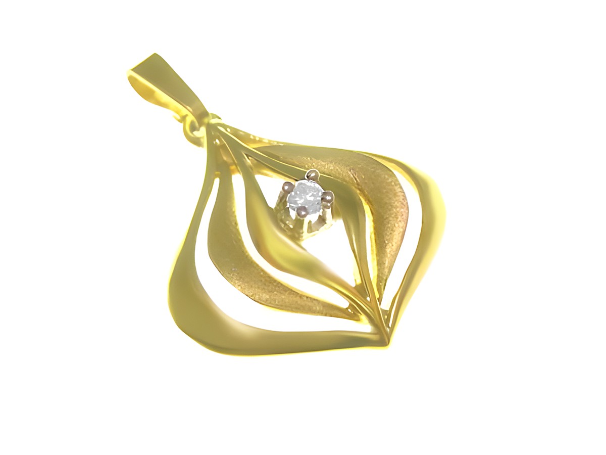 Gold Anhänger aus Gold 585 mit Brillant 0,02 ct in Bicolor, gefertigt von Juwelier Harnisch, elegantes Design mit floralen Elementen und funkelndem Diamanten.