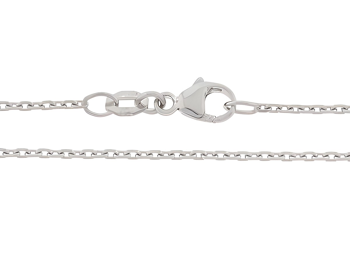 Anker Kette aus Weißgold 750 mit diamantierten Gliedern in den Maßen 1,3 x 1,3 mm, Länge 45 cm, Hersteller Juwelier Harnisch, besonderer Verschluss für eine elegante Optik.