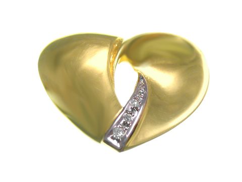 Herzformiger Goldanhänger, bicolor, 18 mm, mit funkelnden Diamanten in der Mitte, Hersteller Juwelier Harnisch. Elegantes Schmuckstück, ideal für besondere Anlässe.