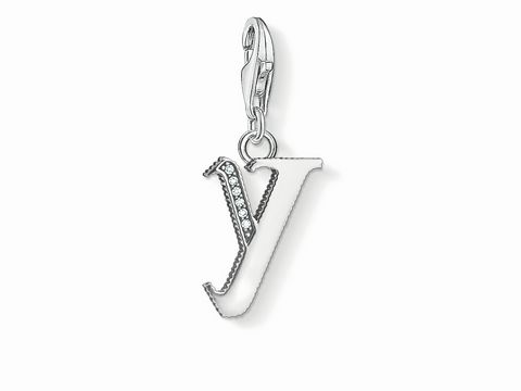 Charm-Anhänger in Form des Buchstabens Y aus Silber von Thomas Sabo, verziert mit glänzenden Steinen, ideal zum Anhängen an Armbänder oder Halsketten.