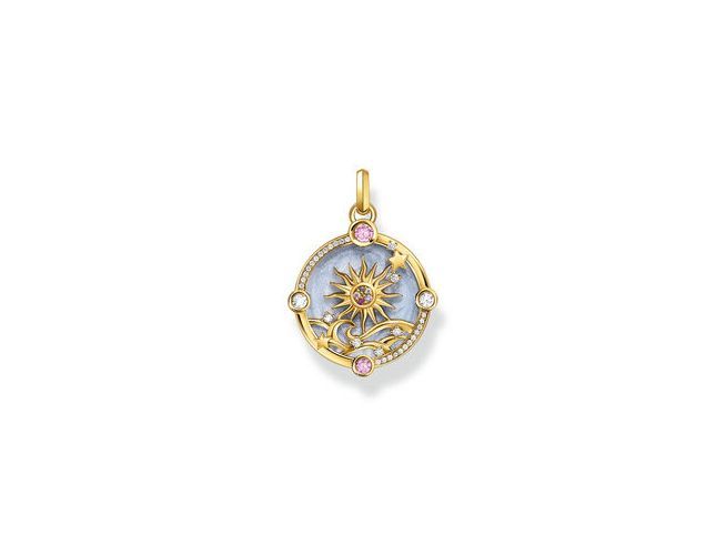 Thomas Sabo PE960-471-1 Anhänger Kleiner mit Sonne aus Silber mit Gelbgold vergoldet und blauem Glas-Keramik Stein, geschmückt mit bunten Steinchen.