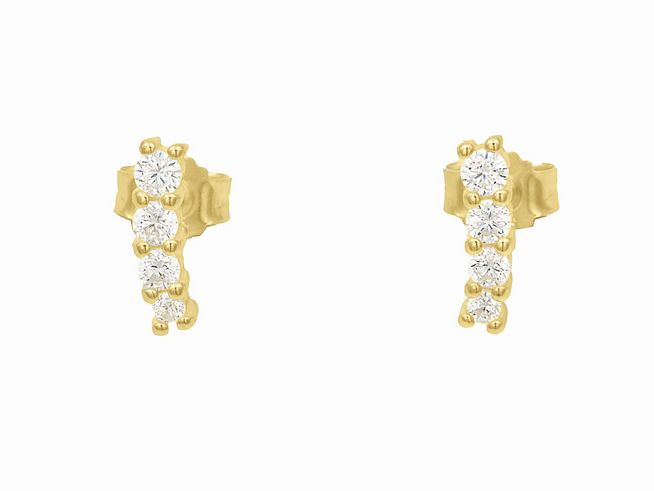 Ohrstecker aus sterling Silber, vergoldet in poliertem Gelbgold, mit vier weißen Zirkonia, Hersteller Juwelier Harnisch. Elegante und funkelnde Schmuckstücke für jeden Anlass.
