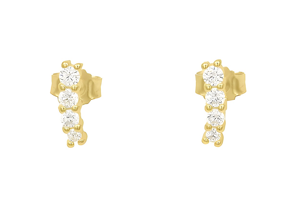 Ohrstecker aus sterling Silber, vergoldet in poliertem Gelbgold, mit vier weißen Zirkonia, Hersteller Juwelier Harnisch. Elegante und funkelnde Schmuckstücke für jeden Anlass.