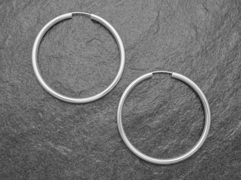 347069-0 Silber Creolen 5 cm aus Sterling Silber mit einem Durchmesser von 3 mm, elegant und zeitlos, ideal für jeden Anlass, Hersteller Juwelier Harnisch, über 45 mm.