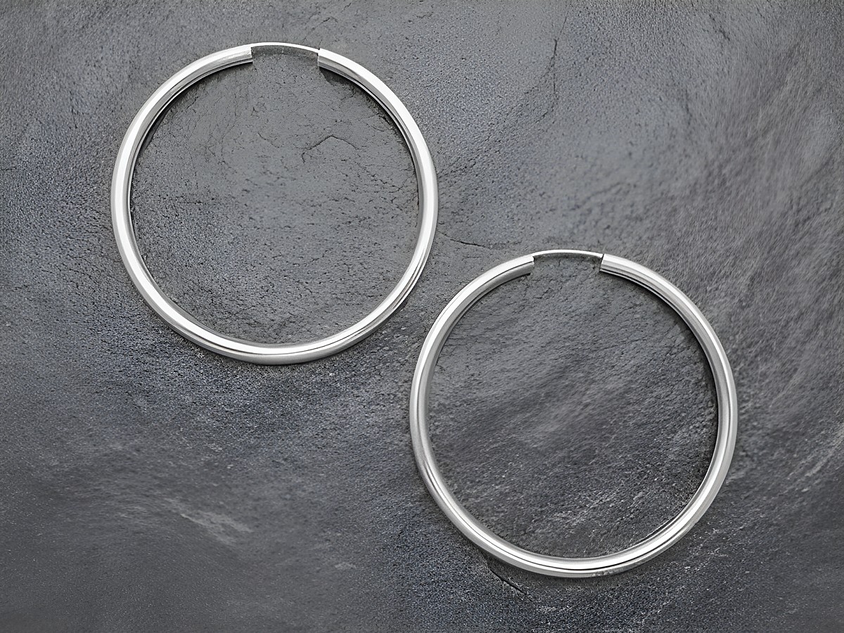 Silber Creolen 5 cm aus Sterling Silber mit einem Durchmesser von 3 mm, elegant und zeitlos, ideal für jeden Anlass, Hersteller Juwelier Harnisch, über 45 mm.