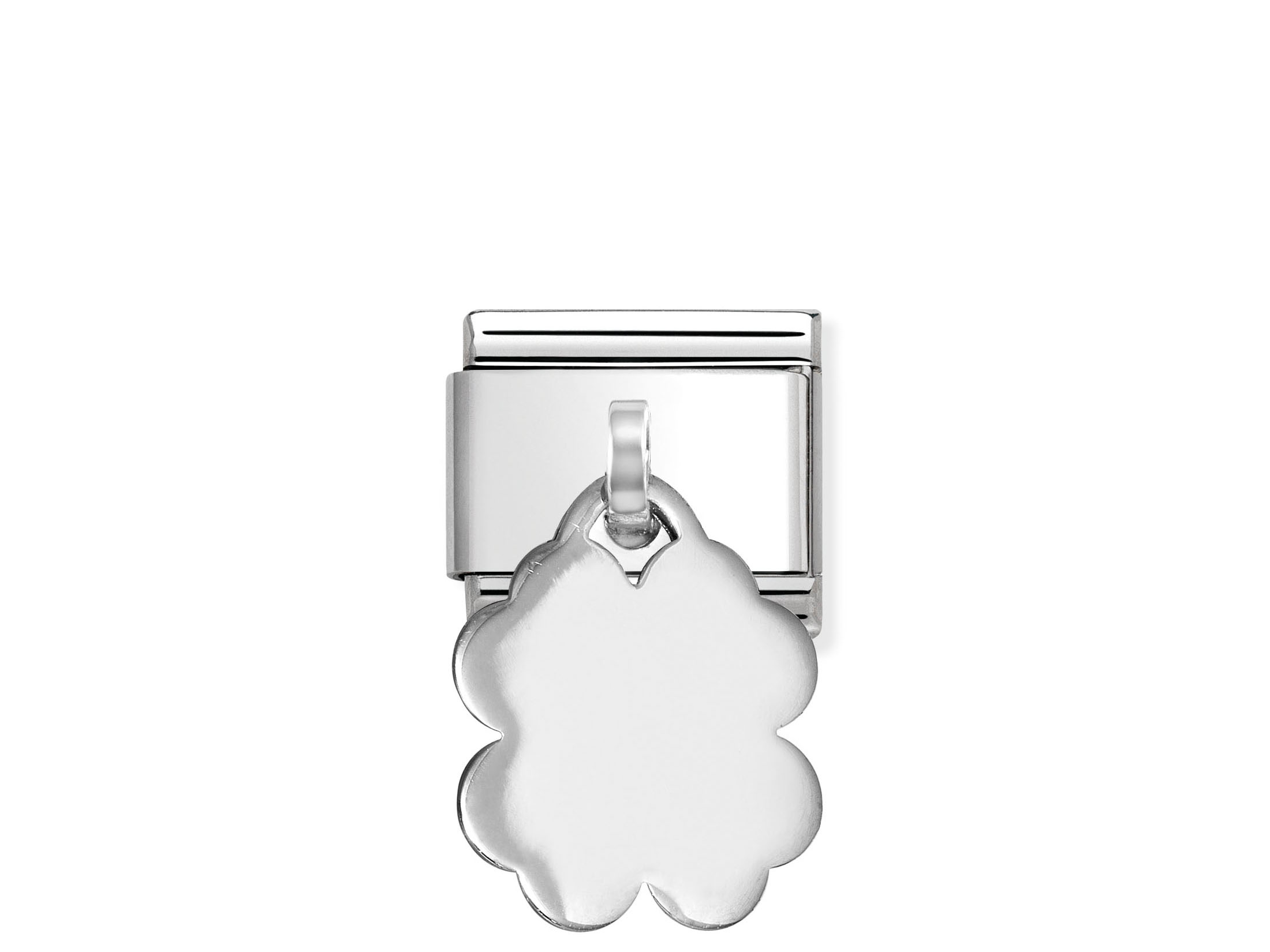 Charm-Anhänger in Form eines Glücksklees aus Sterling Silber, glänzende Oberfläche, von Nomination, neu und hochwertig gefertigt, ideal für eine stilvolle Ergänzung zu Schmuckstücken.