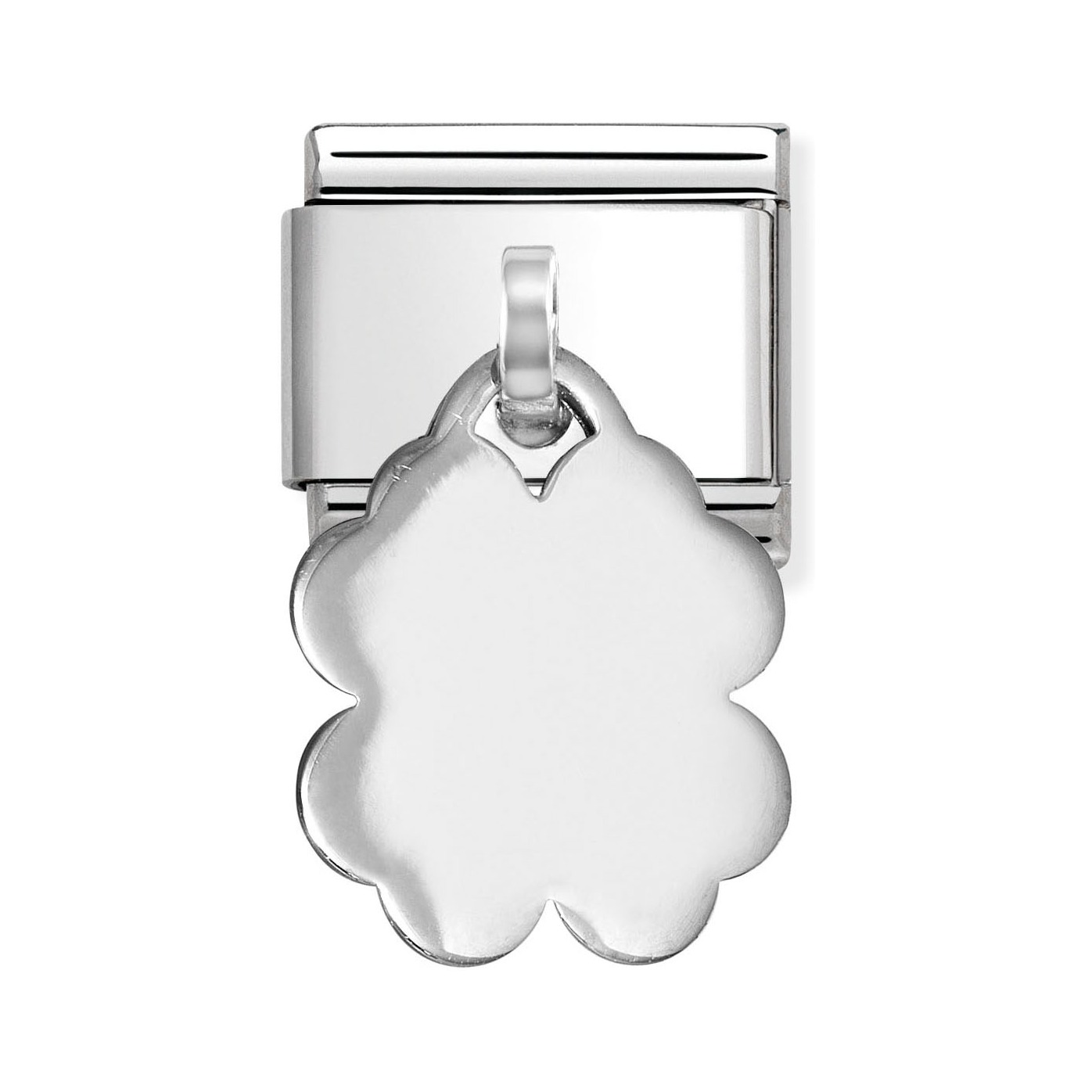 Charm-Anhänger in Form eines Glücksklees aus Sterling Silber, glänzende Oberfläche, von Nomination, neu und hochwertig gefertigt, ideal für eine stilvolle Ergänzung zu Schmuckstücken.