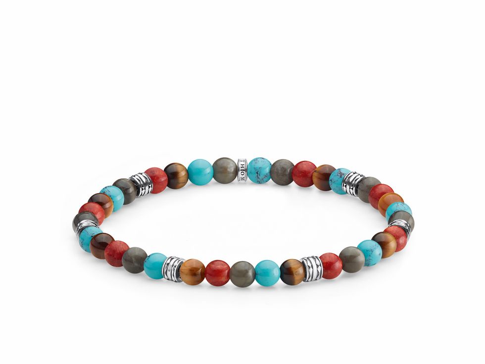 Ein mehrfarbiges Thomas Sabo Armband aus Sterling Silber mit 19 cm Länge, verziert mit imitiertem Türkis, Marmor und Tigerauge, ideal für einen stilvollen Look.