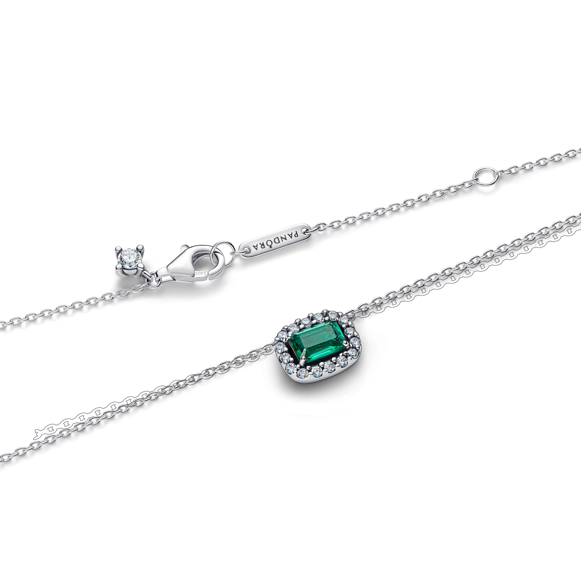 Pandora Rechteckiger Funkelnder Strahlenkranz Collier-Halskette - Sterling Silber - Steinmix Grün - 45 cm – Ansicht 2