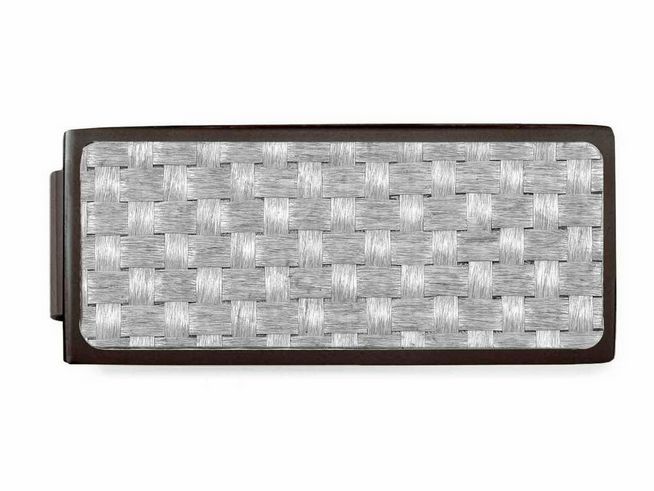 423070603-0 Double Platten aus Edelstahl mit einem geflochtenen Muster in Grau und Schwarz-matt, geeignet für Nomination Charms, elegantes Design für stilvolle Eleganz.