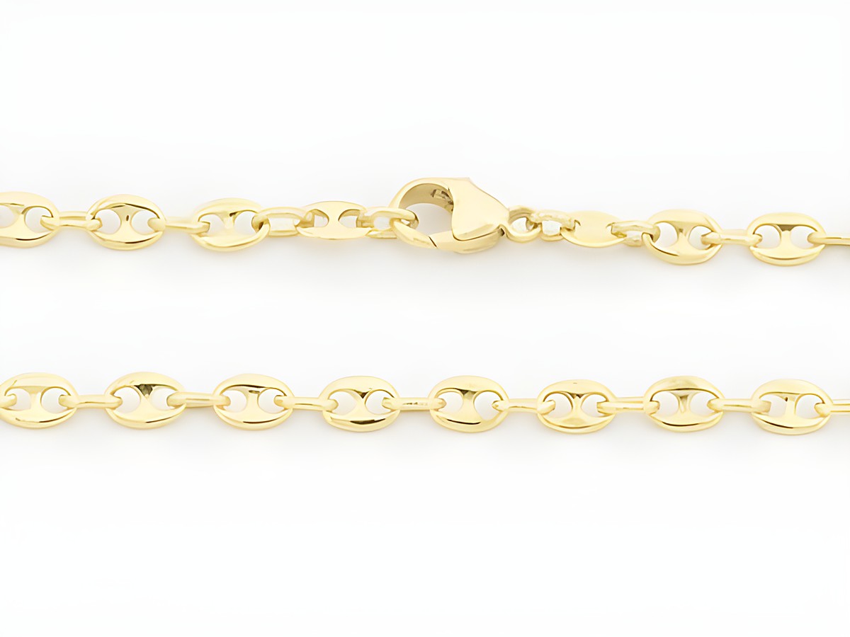 Bohnenkette aus 585 Gold, 50 cm lang, mit Gliedern von 4 x 3,4 mm. Edler Schmuck vom Hersteller Juwelier Harnisch, glänzendes Design und hochwertige Verarbeitung.