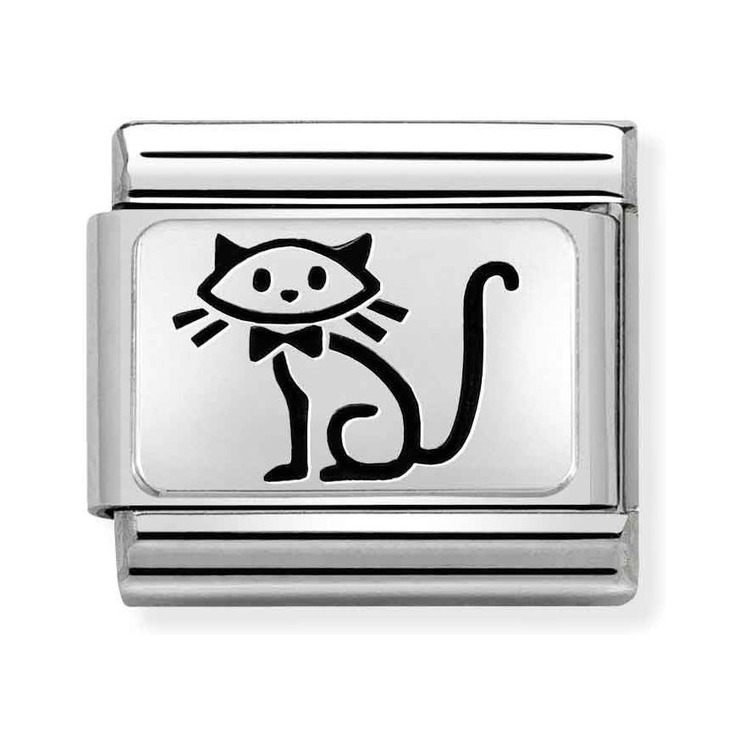 Nomination Composable Classic Charm Katze - Edelstahl, Sterling Silber oxidiert