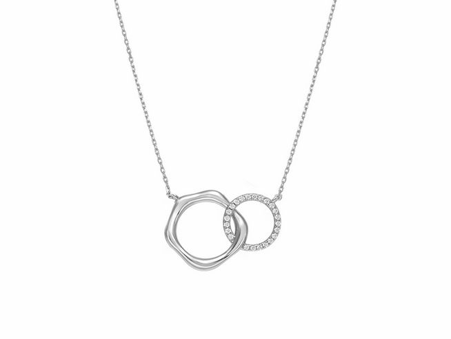 Xenox Sterling Silber Kette XS2277 in 40-45 cm mit zwei unterschiedlichen Anhängern, einer geschwungenen und einer mit strahlenden Zirkonia, elegante Kareeketten-Design.