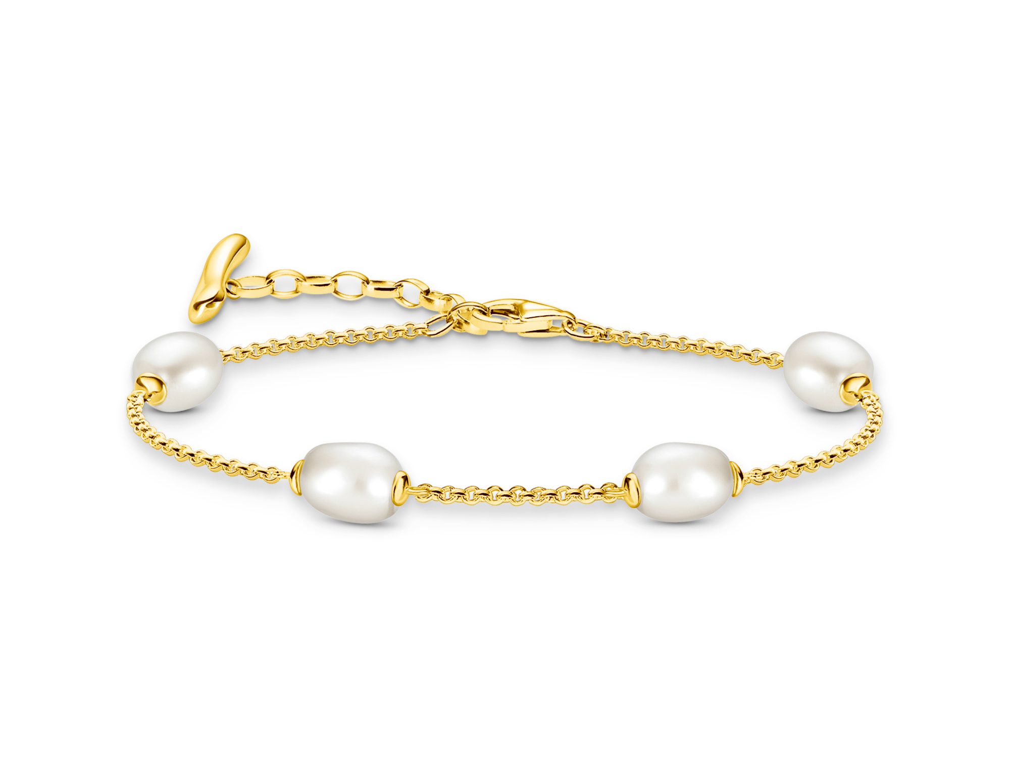 Silber vergoldetes Armband von Thomas Sabo mit Zuchtperlen, Modell Bold Elegance, ein elegantes Schmuckstück mit feiner Gliederkette und verschließbarem Toggle-Verschluss.