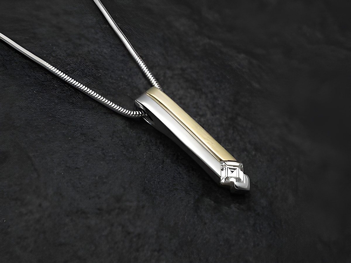 Anhänger inkl. Kette aus Sterling Silber bicolor mit Zirkonia, modisches Design, glänzende Oberfläche, ideal für besondere Anlässe oder den Alltag, hergestellt von Juwelier Harnisch.