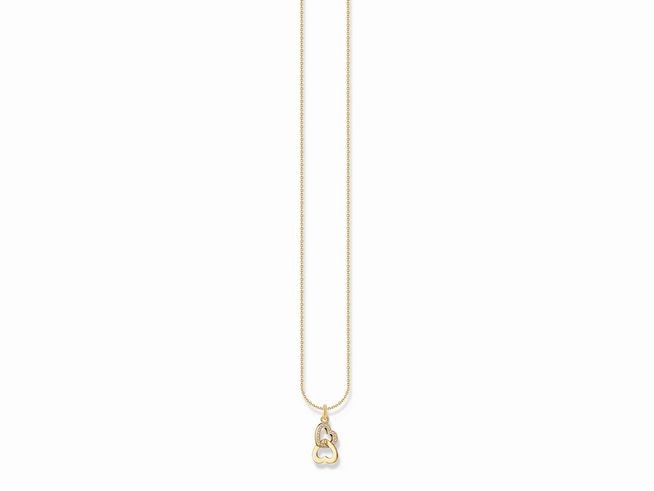 Kette von Thomas Sabo aus Silber mit vergoldeten, verschlungenen Herzen und weißem Zirkonia-Anhänger, Länge 38 bis 45 cm, elegantes Design für jeden Anlass.