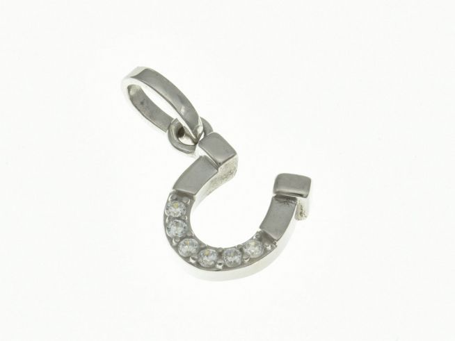 Hufeisen Anhänger aus Sterling Silber mit Zirkonia, Hersteller Juwelier Harnisch, als Glücksbringer gestaltet, elegantes und zeitloses Design ideal für Schmuckliebhaber.