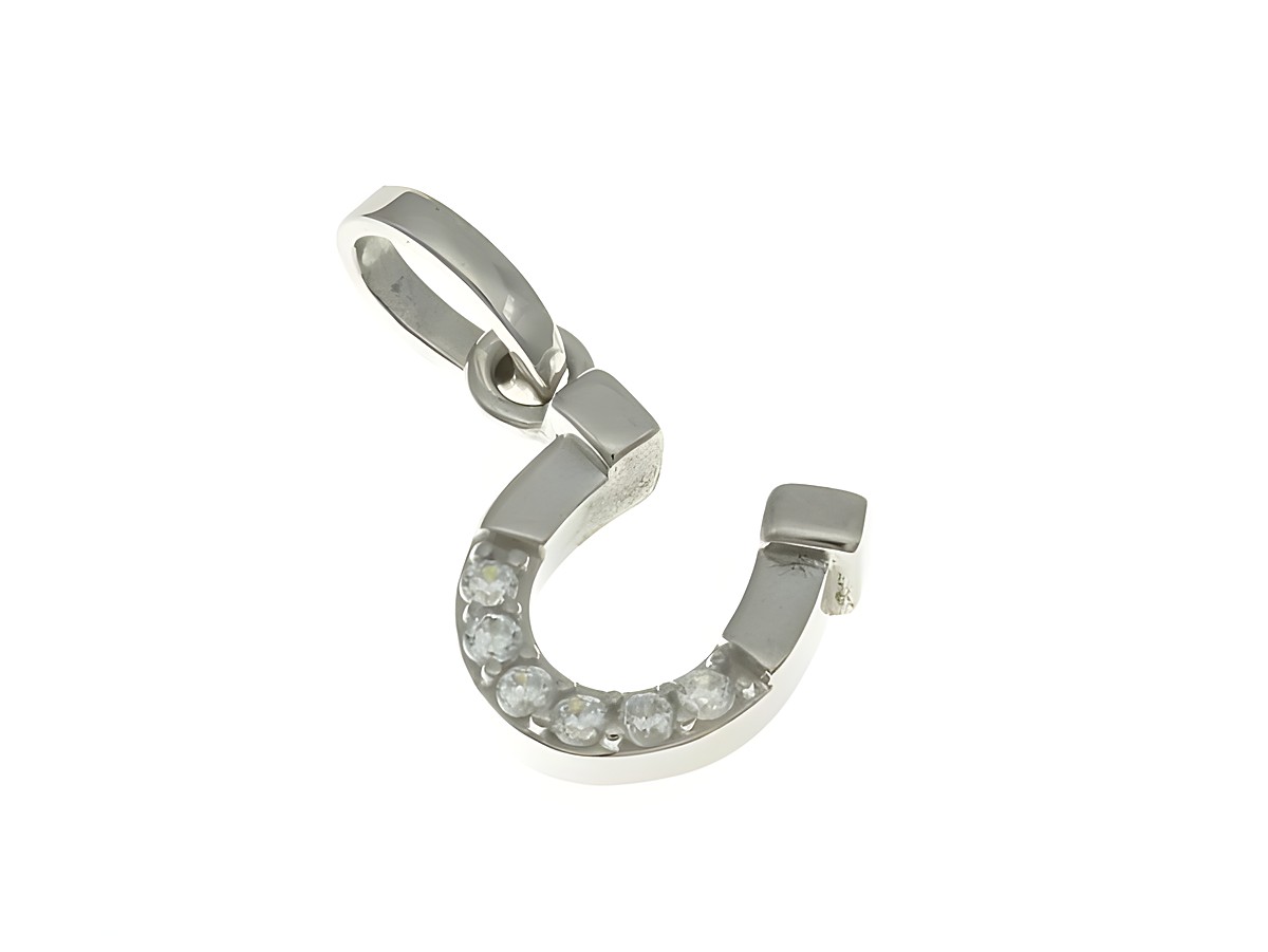 Hufeisen Anhänger aus Sterling Silber mit Zirkonia, Hersteller Juwelier Harnisch, als Glücksbringer gestaltet, elegantes und zeitloses Design ideal für Schmuckliebhaber.
