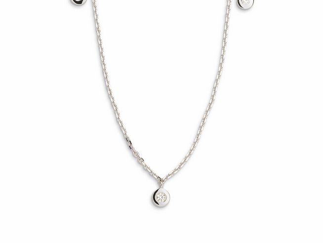 Xenox Weißgold Kette XG4401/42 aus 375 Weißgold mit feiner Karreekette und einem zentralen Anhänger, Länge 42 cm, elegant und modisch, ideal für besondere Anlässe.