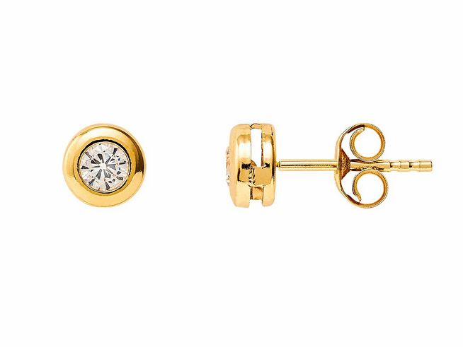 Gelbgold 585 Ohrstecker von Xenox, poliert mit Zirkonia, elegantes Design für jeden Anlass, zeitloser Ohrschmuck aus echt Gold, ideal als Geschenk oder für den persönlichen Gebrauch.