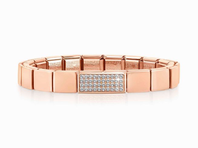 423910419-0 Edelstahl Armband in Roségold von Nomination mit funkelnden Swarovski Steinen, elegantes Design, ideal für jeden Anlass, hochwertiges Material, vielseitig kombinierbar.