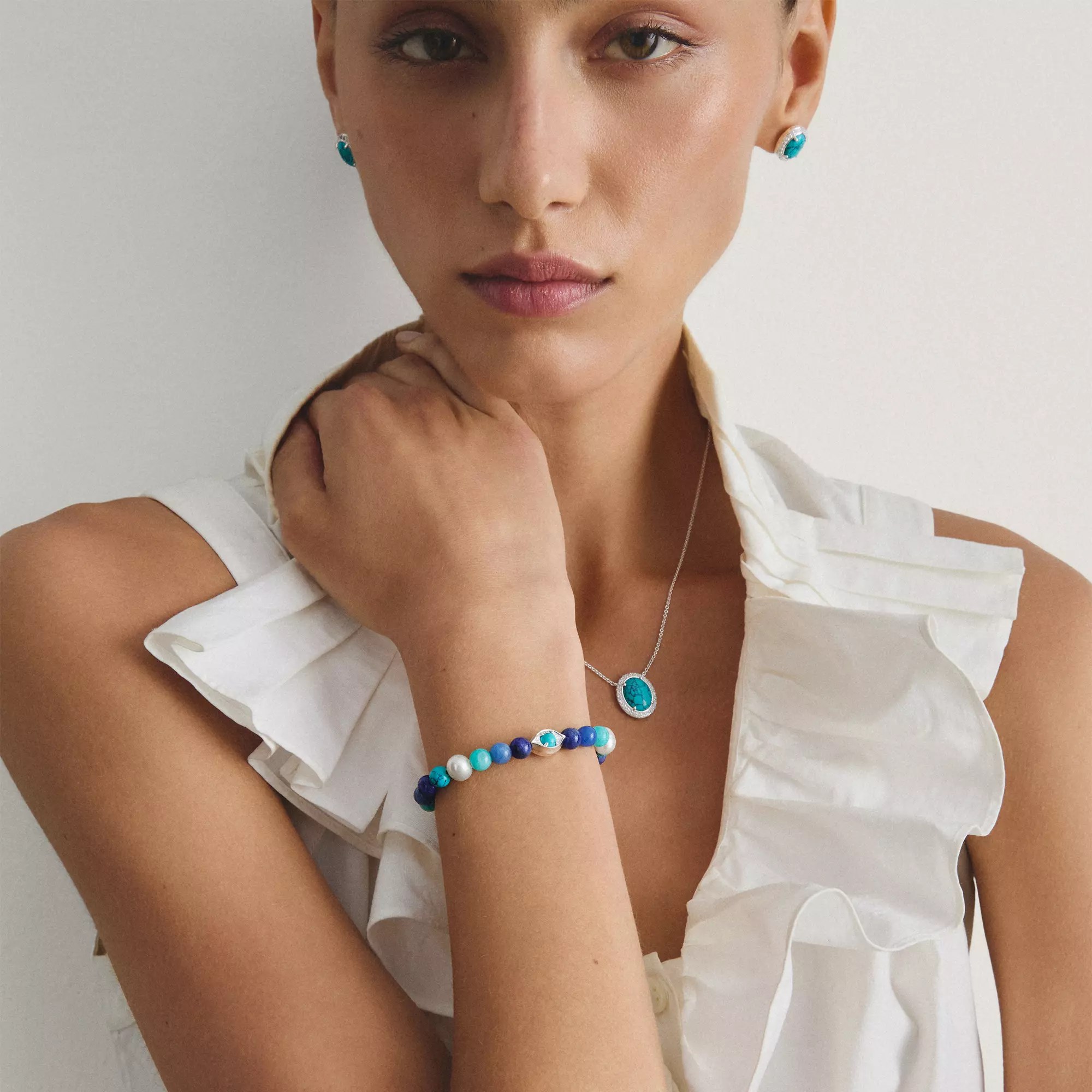 Thomas Sabo ELYNDRA Armband - 17 cm - Sterling Silber recy. & imit. Türkis & Süßwasserperle – Ansicht 5