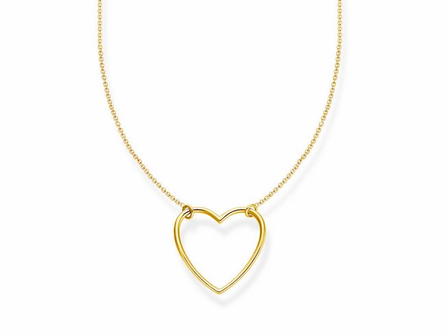 Thomas Sabo Kette aus Sterling Silber vergoldet in Gelbgoldfarbe mit einem Herzanhänger, längenverstellbar von 40 bis 45 cm, elegant und zeitlos für jeden Anlass.