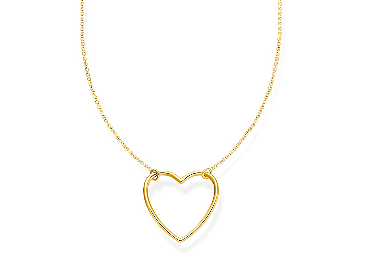 Thomas Sabo Kette aus Sterling Silber vergoldet in Gelbgoldfarbe mit einem Herzanhänger, längenverstellbar von 40 bis 45 cm, elegant und zeitlos für jeden Anlass.