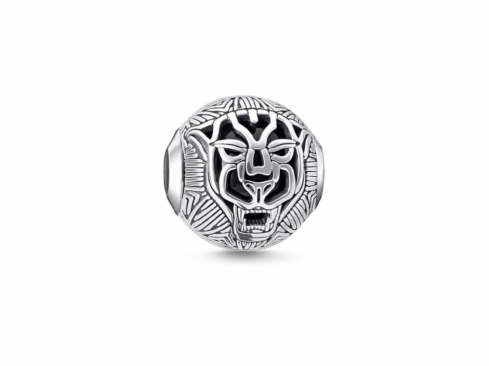 Thomas Sabo Karma Beads K0337-698-11 aus Sterling Silber mit schwarzem Onyx, kunstvoll gestalteter Löwenkopf mit detaillierten Mustern, ideal für individuelle Armbänder.
