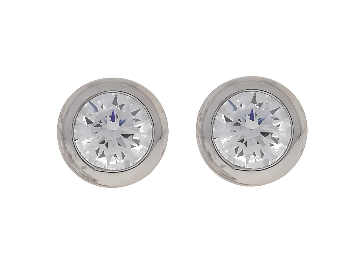 Silber Ohrringe in Kreisform, rhodiniert mit klaren Zirkonia, klassisches Design, Hersteller Juwelier Harnisch, ideal für jeden Anlass.